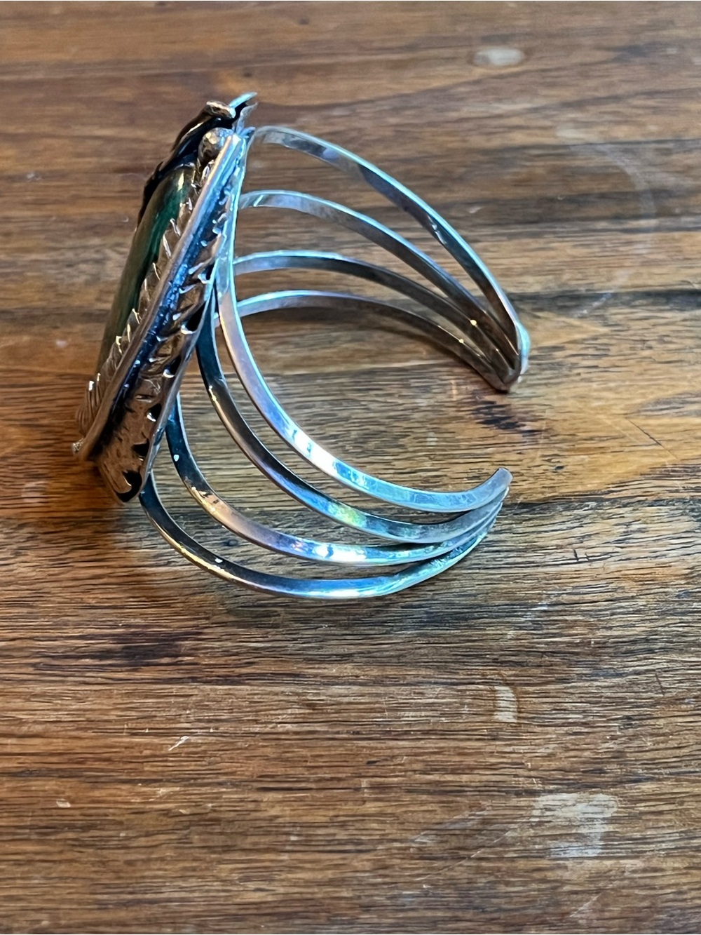 Native American Sterling Silver Green Turquoise Cuff Bracelet - Picture 5 of 10